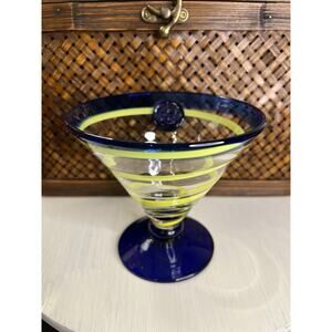 Kosta Boda Martini/Margarita Glass Royal Caribbean Cobalt Blue Yellow Swirl